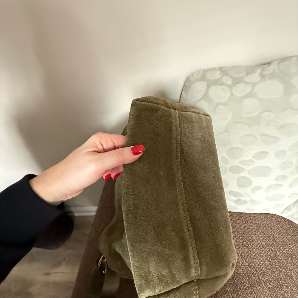 Margot Olive Green Suede Shoulder Bag - Picture 5 of 6